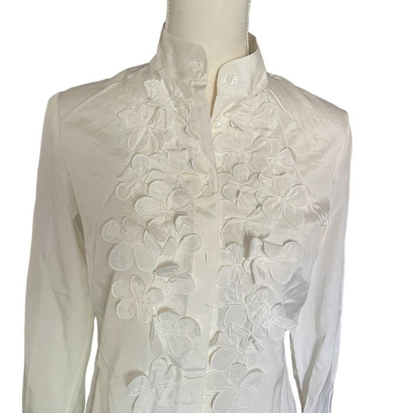 Ideology Womens Flower Applique Button-Up Shirt Blouse Long Sleeve Size 4 White - Picture 6 of 7